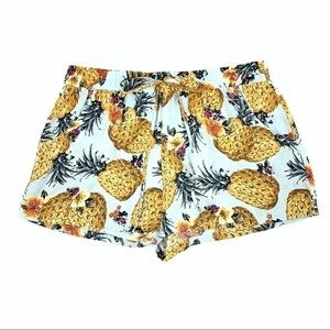 BeBop Light Blue Pineapple Print Rayon Shorts